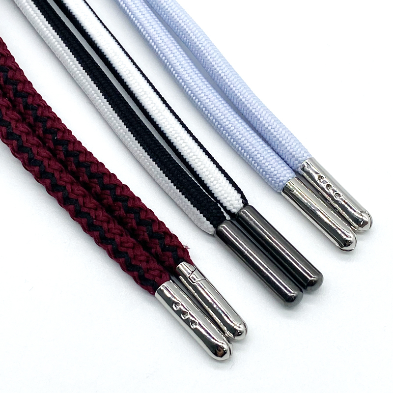Factory Customizable Polyester Hoodie Drawstring Cord Braided Finish Metal Tip Coloful Drawcord Custom Logo Garment Bag Shoelace