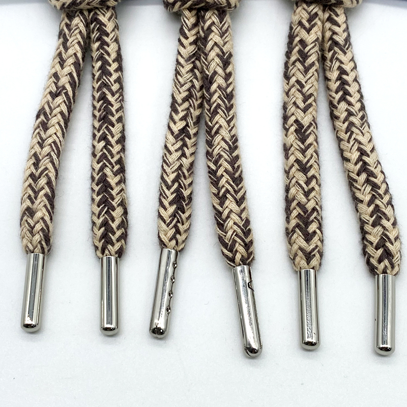 Custom two-color drawstring braided cotton rope clothing accessories Custom logo Metal hoodie rope High quality