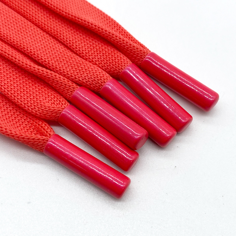 Recyclable custom flat drawcords metal aglets flat drawcord hoodies drawstring cord shoelaces for costume draw cords