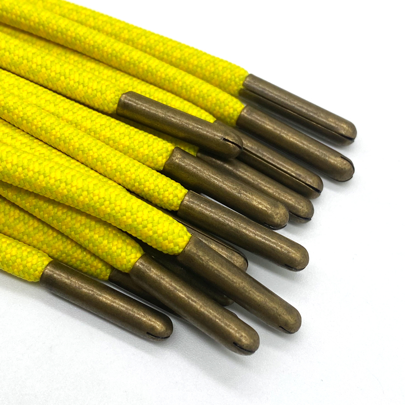 Custom Two-Color Braided Cotton Rope 6mm round Diameter with Coated Finish Pant Hoodie Clothing Accessories Bronze Metal Logo