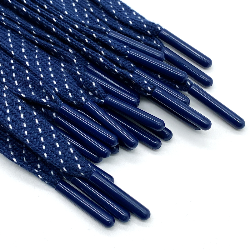 Factory wholesale Customized Printed Silicone Flat Cord Shoelaces with Laser plastic logo rope shoelaces drawcord tipping