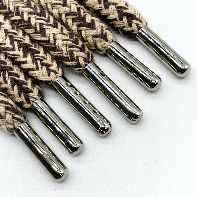 Custom two-color drawstring braided cotton rope clothing accessories Custom logo Metal hoodie rope High quality