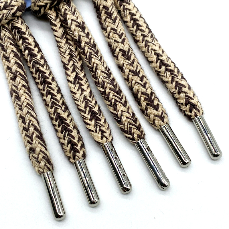 Custom two-color drawstring braided cotton rope clothing accessories Custom logo Metal hoodie rope High quality