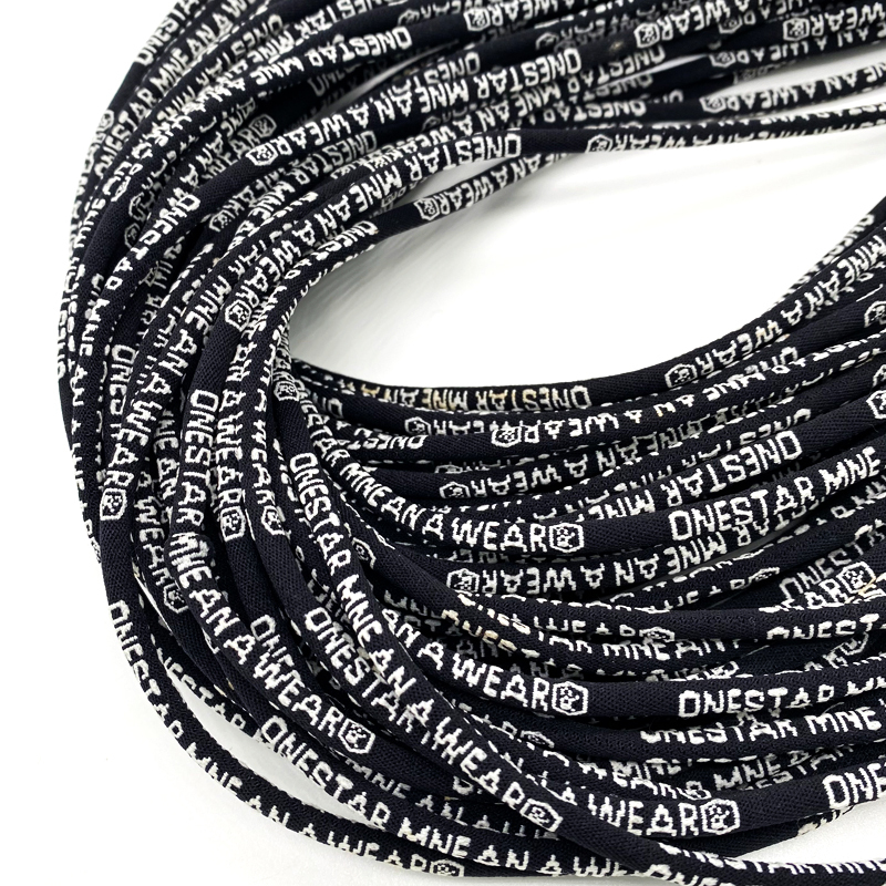 Factory custom jacquard polyester pullover hoodie drawstring with metal end plastic logo garment hoodie cord