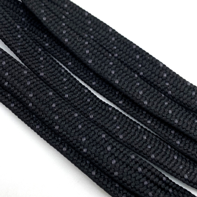 Recyclable Customized Printed black Flat Cord Shoelaces with Laser plastic logo rope shoelaces drawcord tipping