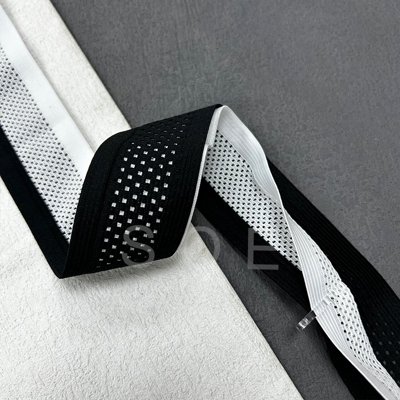 Color double hollow elastic waistband sports pants with rope waistband Y open mesh elastic band