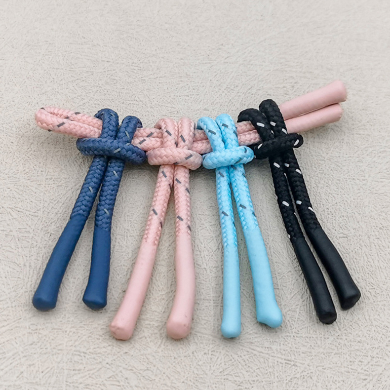 Drawstring zipper head drawtail Dip glue color jump point reflective silk double-head drawstring luggage clothing lanyard drawtail