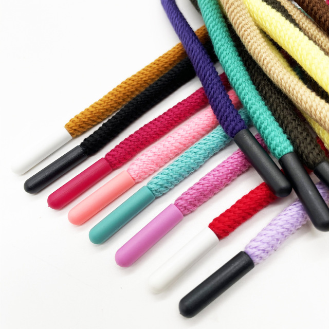 Factory Custom logo printed drawcord hoodie cord string drawstring Polyester cord with Plastic tips of shoelaces