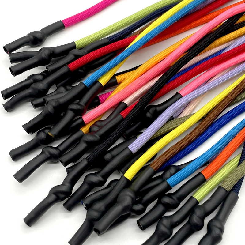 Custom Polyester round rope silicone dipped drawcord with silicone tips pants drawstring waist rope hoodie drawstring