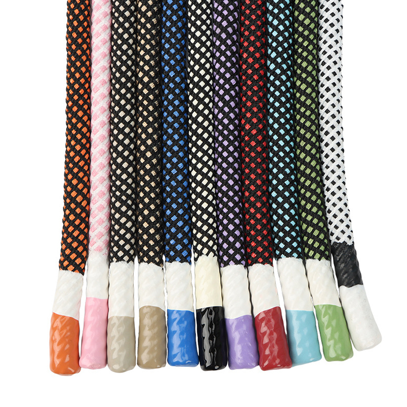 Custom Drawcords polyester round string With Tips Custom Dipped Ends Drawstring Cords Braided Silicone cords with tips