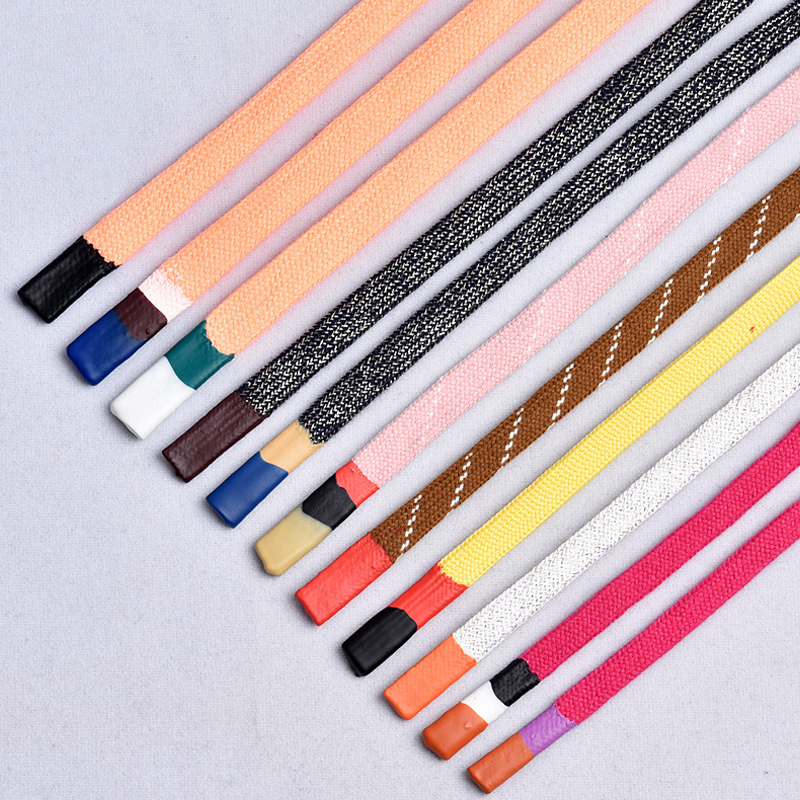 Custom logo Polyester Cord Round Draw Cords fashion Hoodie String Cotton Rope Lace Tips flat Drawstring Silicone Drawcords
