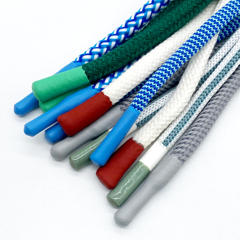 Custom Logo Text Silk Printed Flat round Cotton Silicone Dipped Hoodie Drawcord 6mm Diameter for Shoes Macrame Hoodies