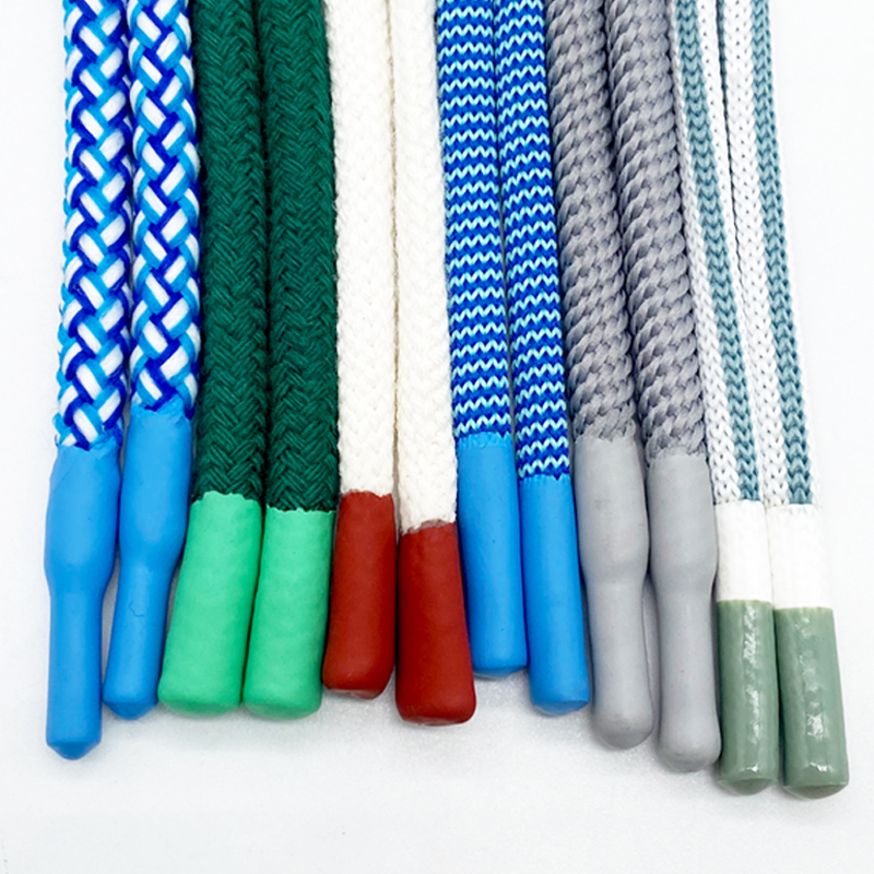 Custom Logo Text Silk Printed Flat round Cotton Silicone Dipped Hoodie Drawcord 6mm Diameter for Shoes Macrame Hoodies
