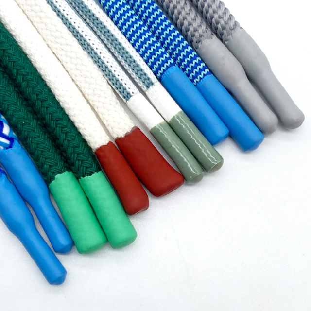 Custom Logo Text Silk Printed Flat round Cotton Silicone Dipped Hoodie Drawcord 6mm Diameter for Shoes Macrame Hoodies