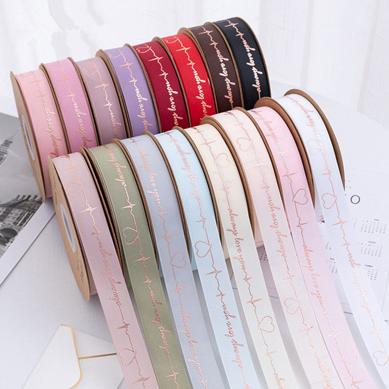 Factory wholesale hot stamping thread heartbeat ribbon for crafts gifts ribbon grosgrain ribbon