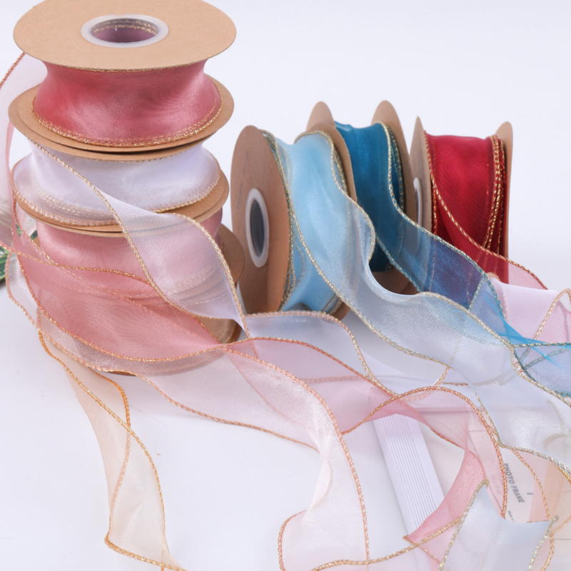 Custom Wholesale Edge Fishtail Wave Organza Silk Ribbon For Gift Wrapping Decoration Crafts Bouquet Packing