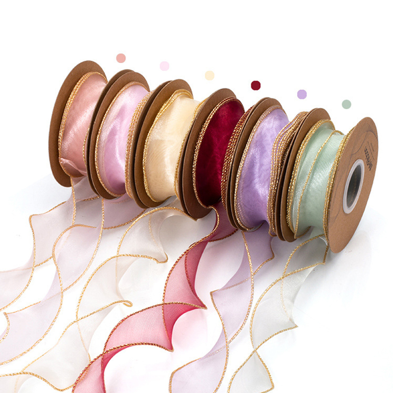 Custom Wholesale Edge Fishtail Wave Organza Silk Ribbon For Gift Wrapping Decoration Crafts Bouquet Packing