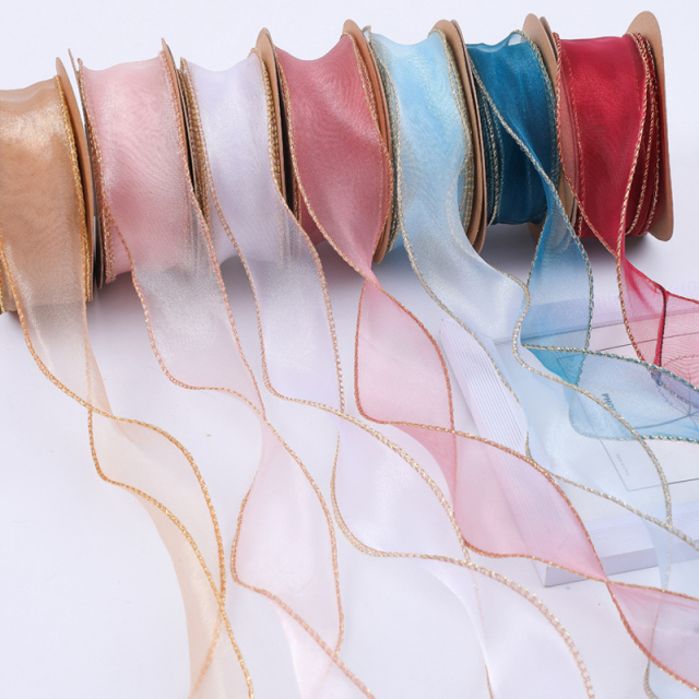 Custom Wholesale Edge Fishtail Wave Organza Silk Ribbon For Gift Wrapping Decoration Crafts Bouquet Packing