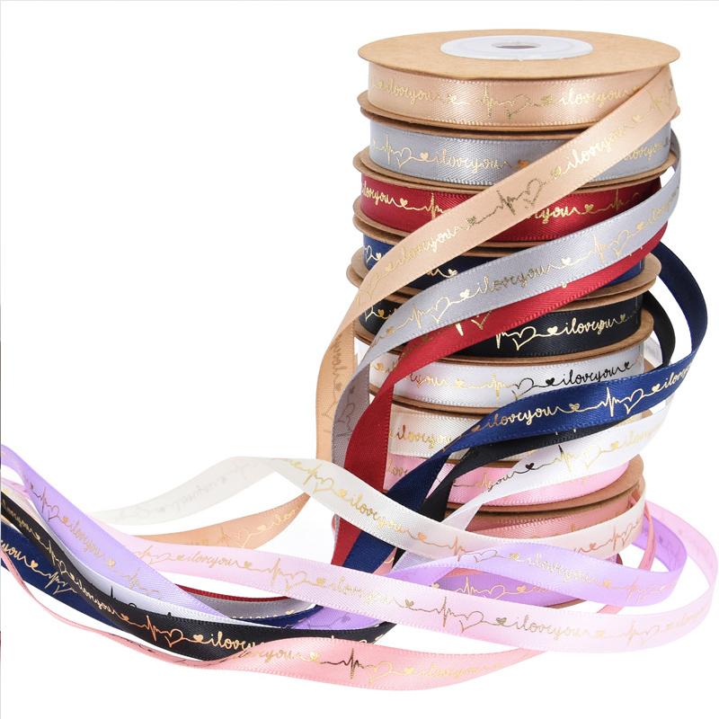 Factory wholesale hot stamping thread heartbeat ribbon for crafts gifts ribbon grosgrain ribbon