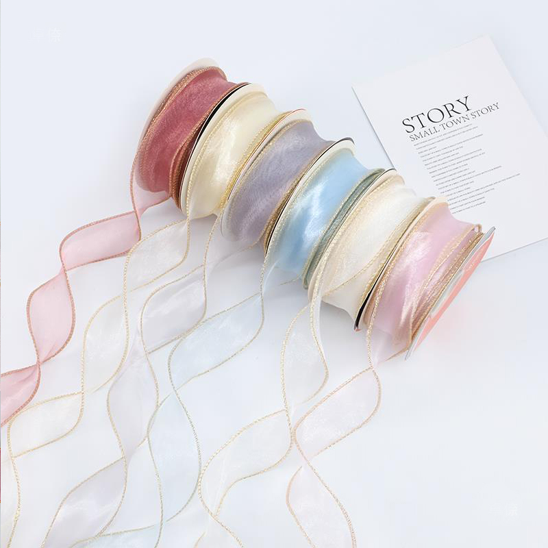 Custom Wholesale Edge Fishtail Wave Organza Silk Ribbon For Gift Wrapping Decoration Crafts Bouquet Packing