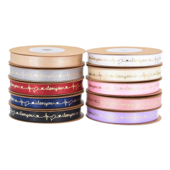 Factory wholesale hot stamping thread heartbeat ribbon for crafts gifts ribbon grosgrain ribbon