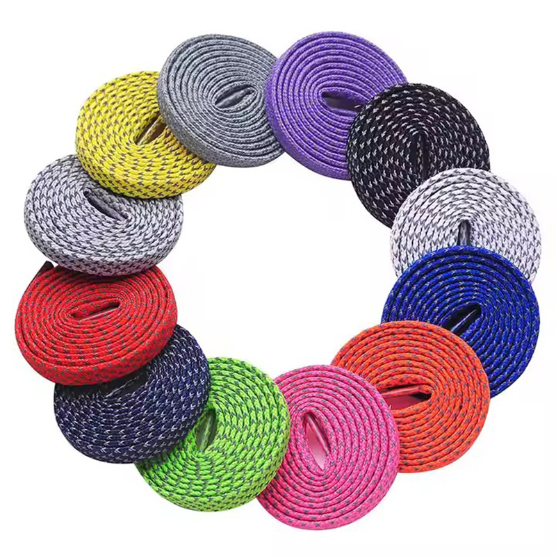 Wholesale Fashionable Reflective Fabrics Polyester Flat Shoelaces for Adventure Camping Running shoes