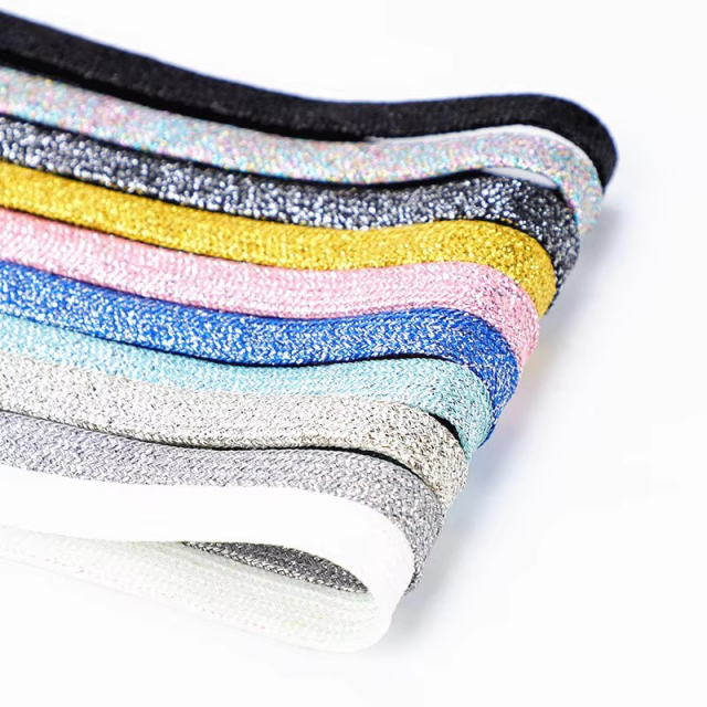 Factory wholesale glitter custom shoe laces fashionable solid colors flat wide shoelaces for dance sneakers