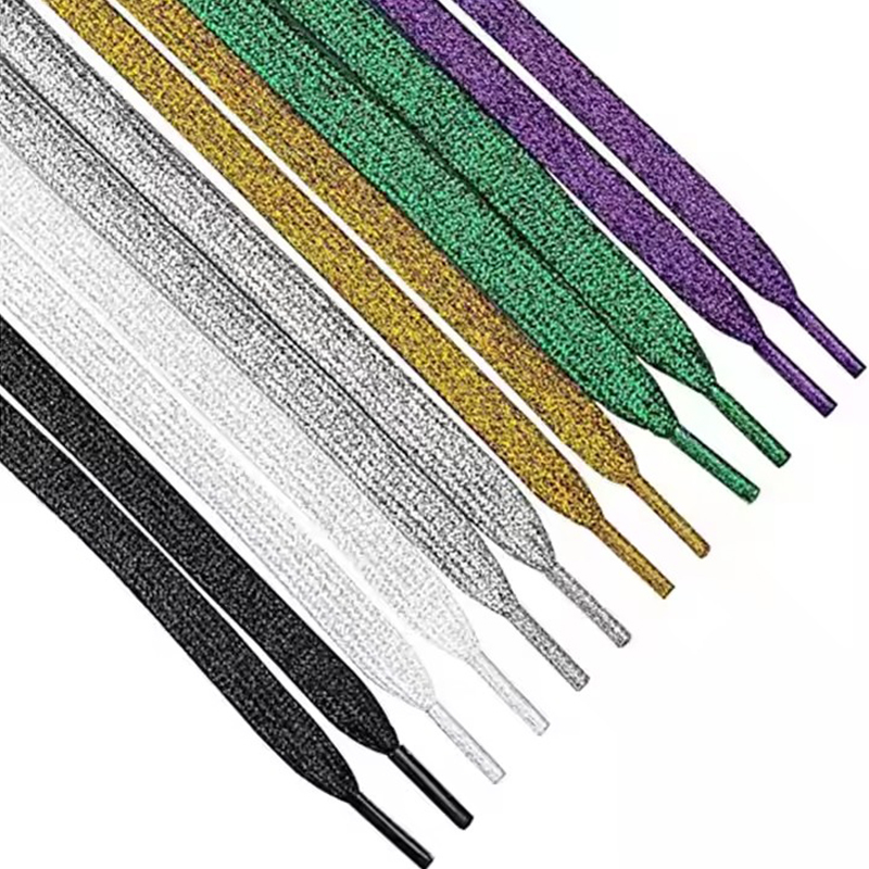 Factory wholesale glitter custom shoe laces fashionable solid colors flat wide shoelaces for dance sneakers