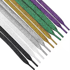 Factory wholesale glitter custom shoe laces fashionable solid colors flat wide shoelaces for dance sneakers