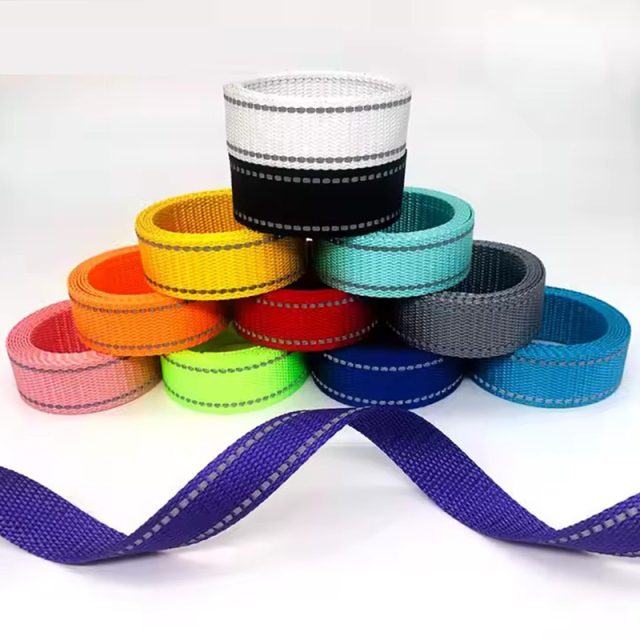 Custom heavy duty 2.5cm reflective webbing tape nylon reflective webbing strap for pet dog leash