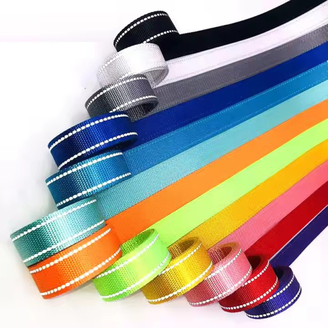Custom heavy duty 2.5cm reflective webbing tape nylon reflective webbing strap for pet dog leash