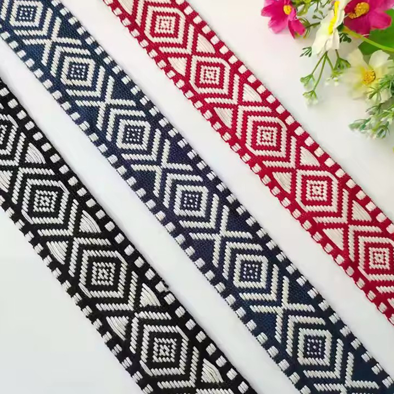 Custom Woven Tape Braid Jacquard Cotton Strap Webbing Rolls Manufacturer Diamond Webbing Tape