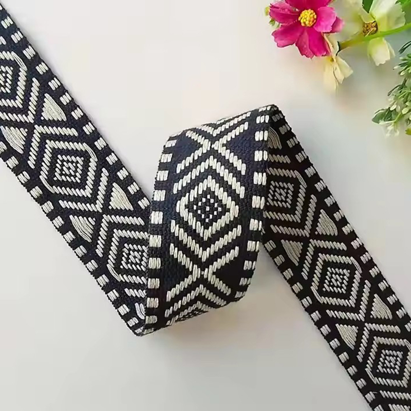Custom Woven Tape Braid Jacquard Cotton Strap Webbing Rolls Manufacturer Diamond Webbing Tape