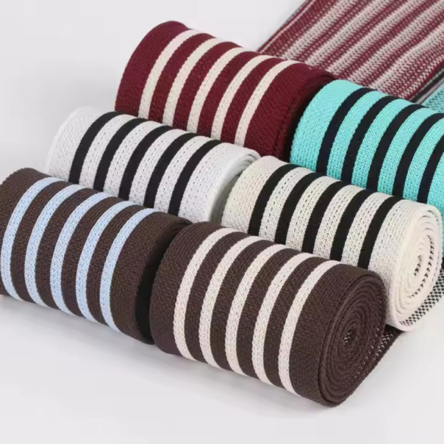 contrasting knitted belt woven slight elasticity jacquard striped webbing ribbon tape trimming for casual pants side straps