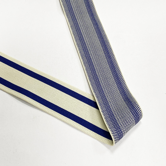 Striped thread with athleisure jacquard webber rib knit with side garment aid Material tape