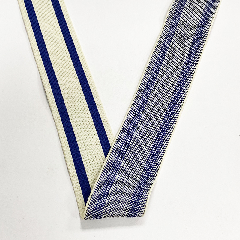 Striped thread with athleisure jacquard webber rib knit with side garment aid Material tape