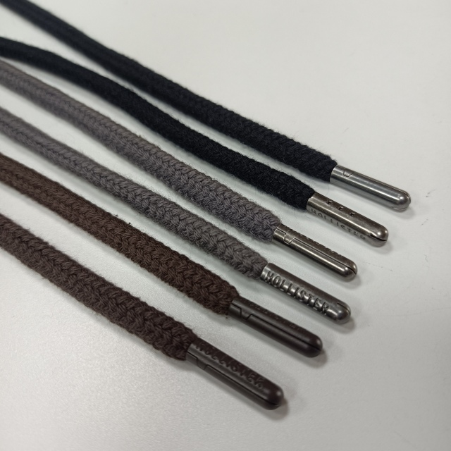 Draw Strings with Metal Tips Cotton Drawstring Cord Laces with Metal Cord Tips 135cm Round Cotton Cord Metal Ends Braid Cotton Rope with Core 6mm