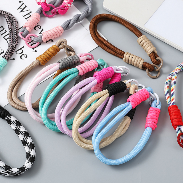 Hot Short Polyester Wrist Strap Color Metal Buckle Anti Lost Braided Phone Charm Unisex Keychain Colorful Mobile Phone Lanyard