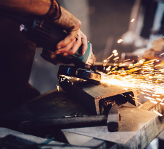 Grinding Work on one steel plate with cutting wheels