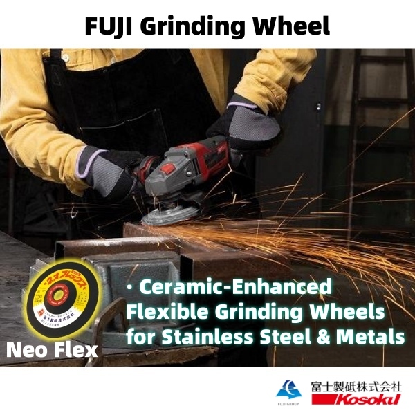 One worker is grinding off a rust steel plate with FUJI Neo Flex Grinding Discs