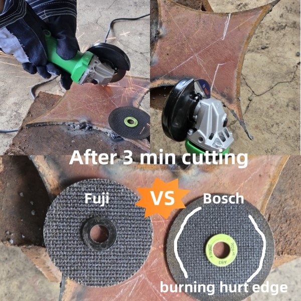 Comparison: FUJI disc wear vs Competitor after 3 minutes