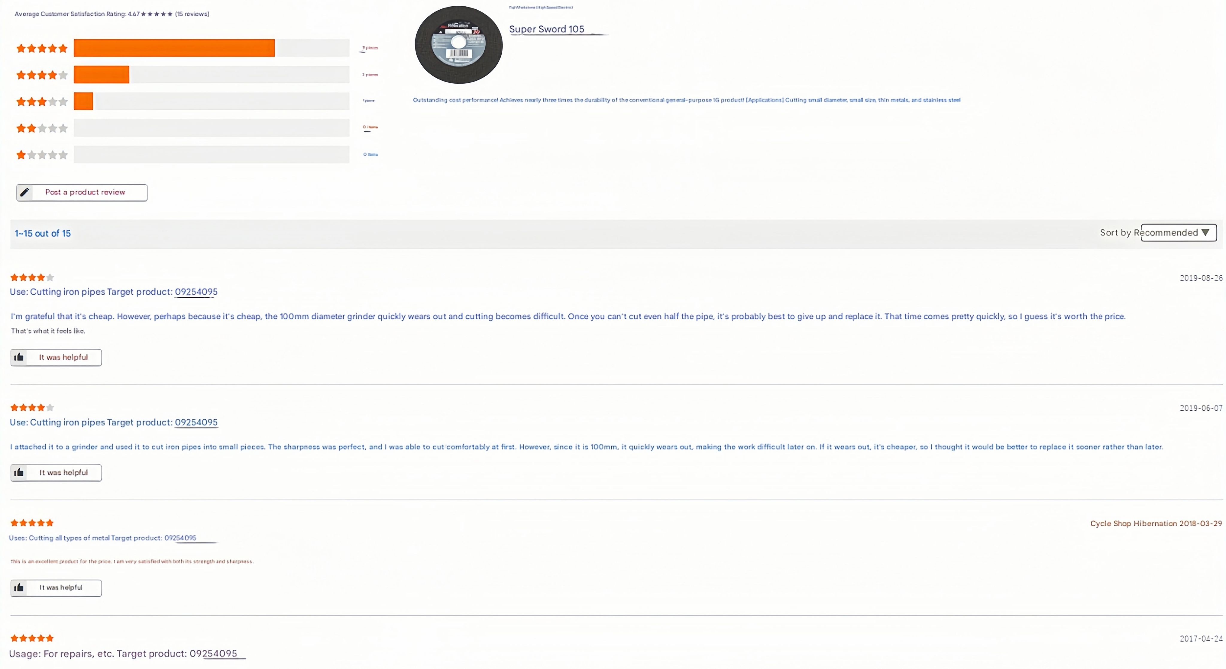 Verified customer reviews and field feedback on Fuji Super Tsurugi cutting discs performance