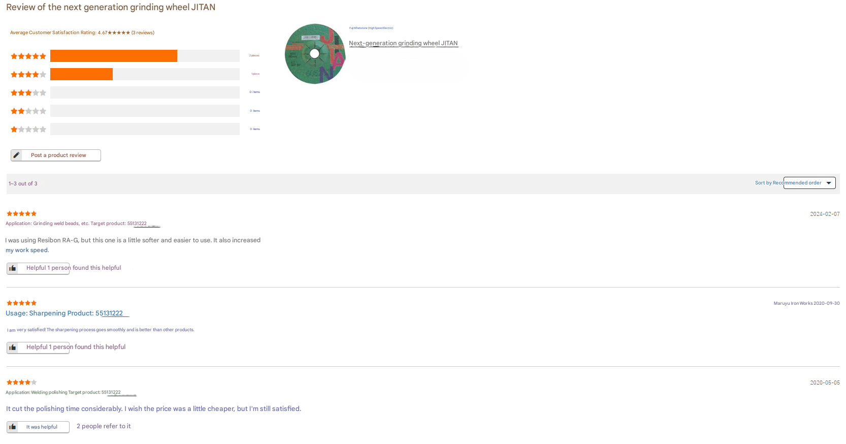 Real Customer reviews of Jitan grinding wheel from online store