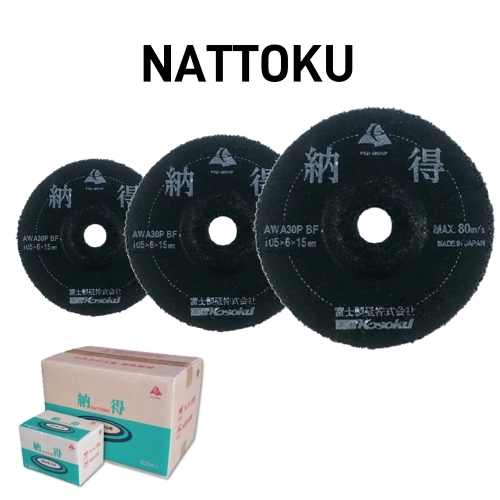 FUJI 100% Japan-Made NATTOKU Grinding Wheel featuring hot-pressed technology for stainless steel