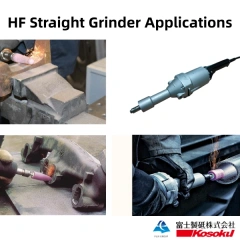 Fuji HIC-3802 high-frequency straight grinder to polish the inside of a metal pipe in an industrial setting