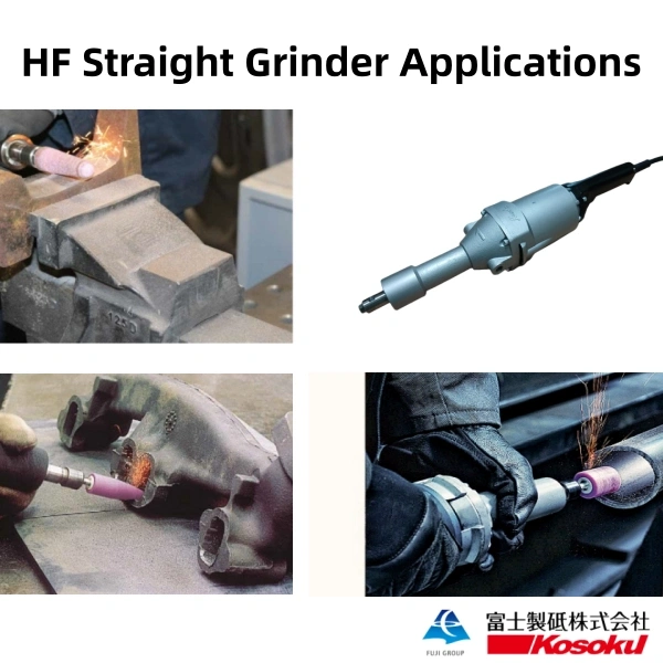 Fuji HIC-3802 high-frequency straight grinder to polish the inside of a metal pipe in an industrial setting