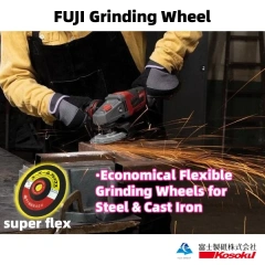 A worker is grinding oon a steel tube with Super Flex Wheels