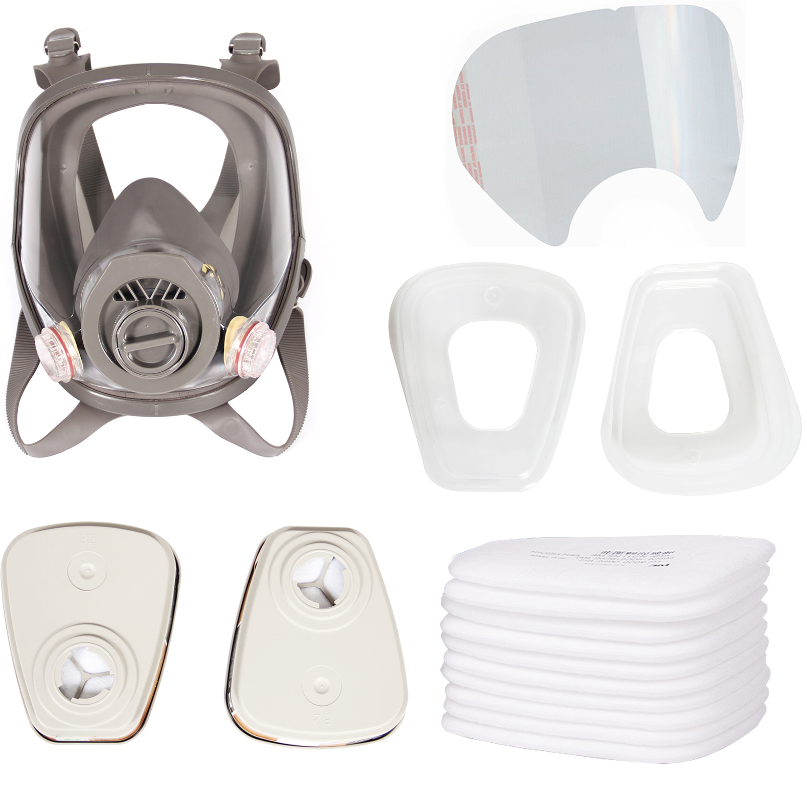 Trudsafe 25 in 1 Full Face Respirator Face Cover for Painting Sparying, Organic Vapor and Dust, Two Kinds of Connectors, 10 Pcs Lens Cover Included, Gas Cover Respirator with Organic Vapor Filter