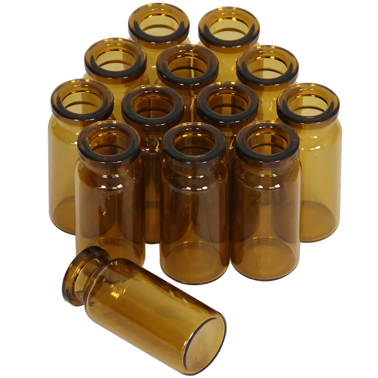 10ml Glass Vials-2-1/2 Dram Amber Glass Headspace Vials with Plastic-Aluminum Flip Caps and Rubber Injection Stoppers, 100 Pack, 20mm Flat Bottom Lab Vial