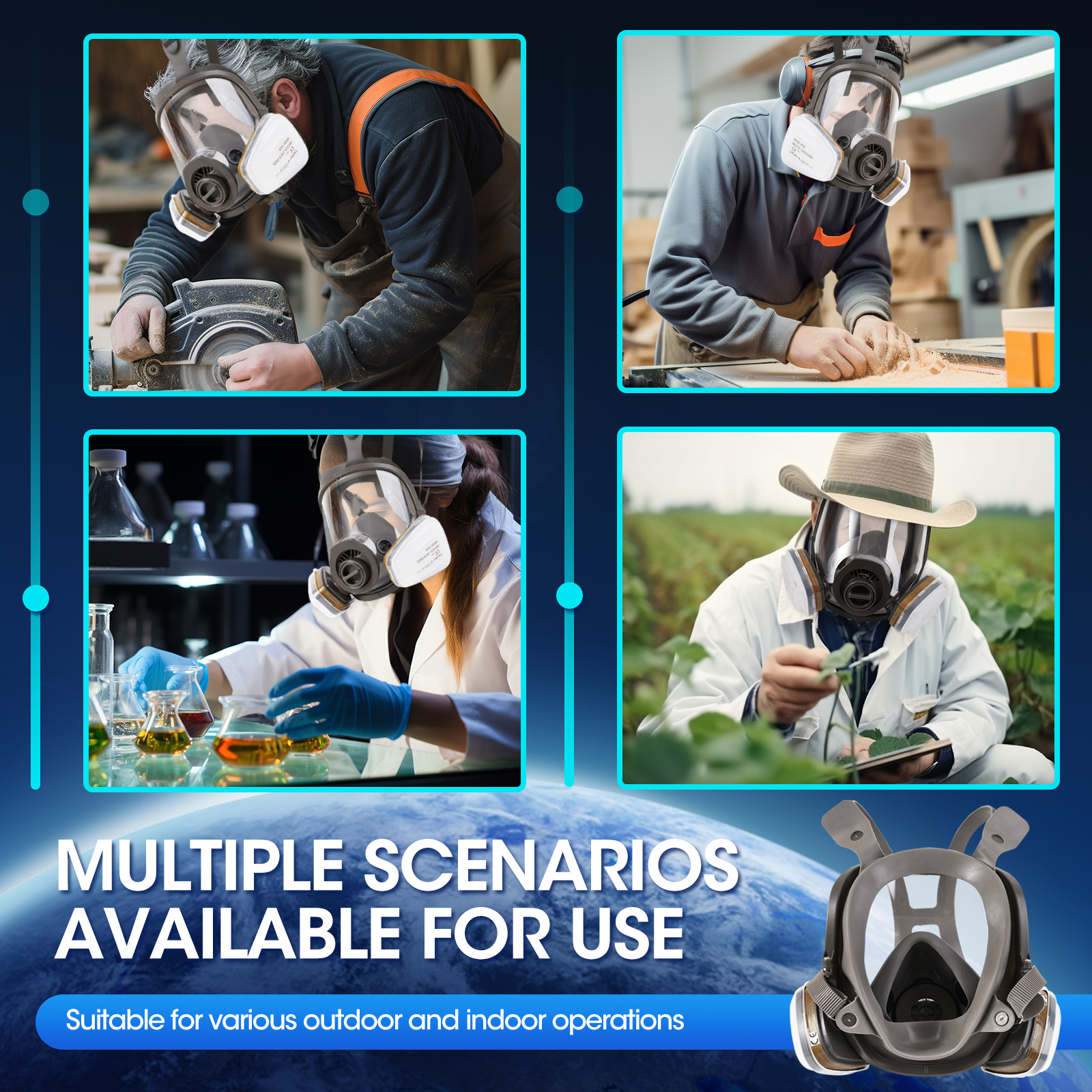 Trudsafe 25 in 1 Full Face Respirator Face Cover for Painting Sparying, Organic Vapor and Dust, Two Kinds of Connectors, 10 Pcs Lens Cover Included, Gas Cover Respirator with Organic Vapor Filter